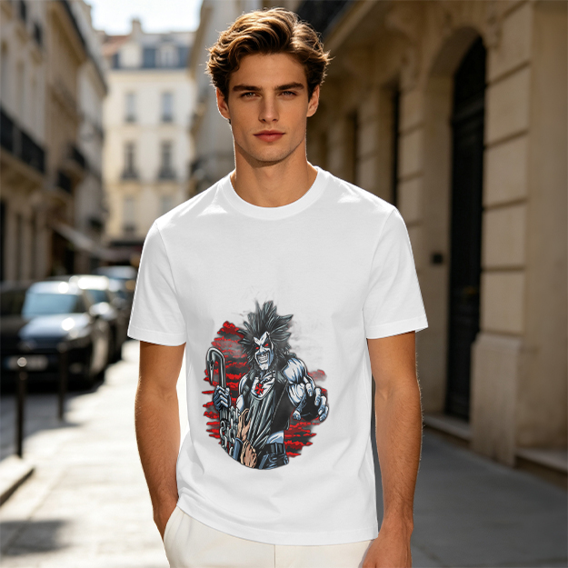 Olive T-shirt with Lobo Comic Character Graphic Print