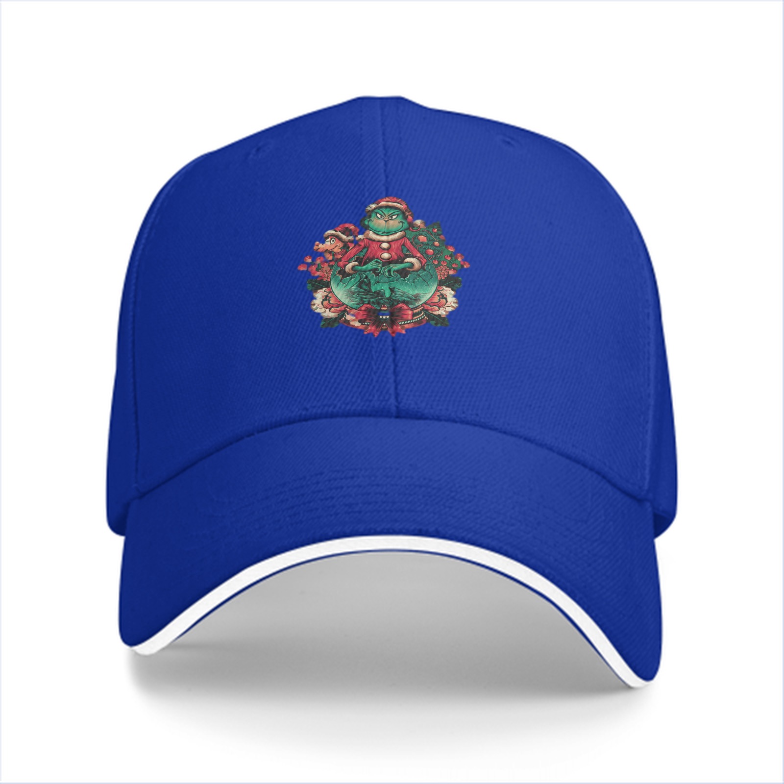 Black Baseball Cap with Festive Grinch Christmas Graphic
