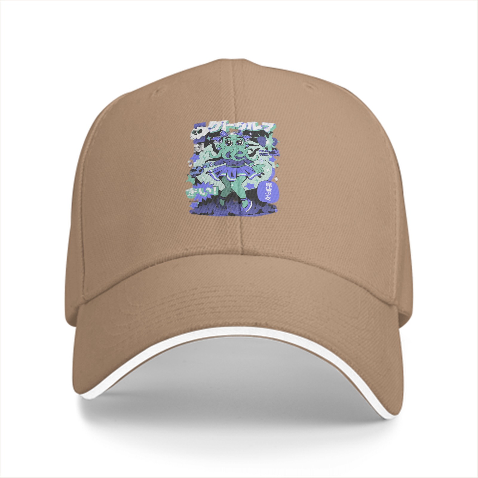 Black Baseball Cap With Anime Octopus Girl Graphic Print