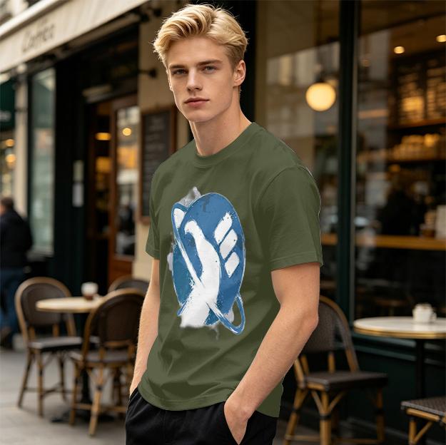 Olive Green T-Shirt with Saturn Fist Graphic Print