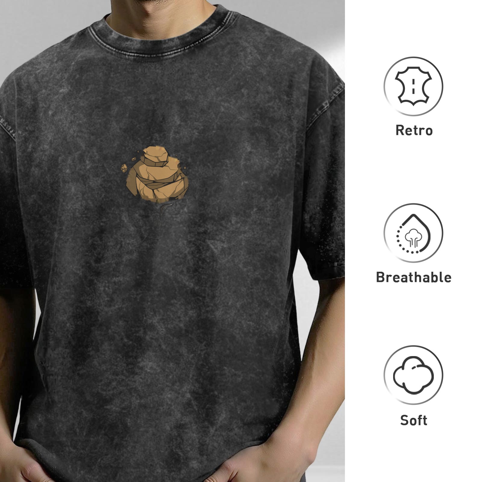 Oversized Black Stone Wash T-Shirt With Rock Graphic