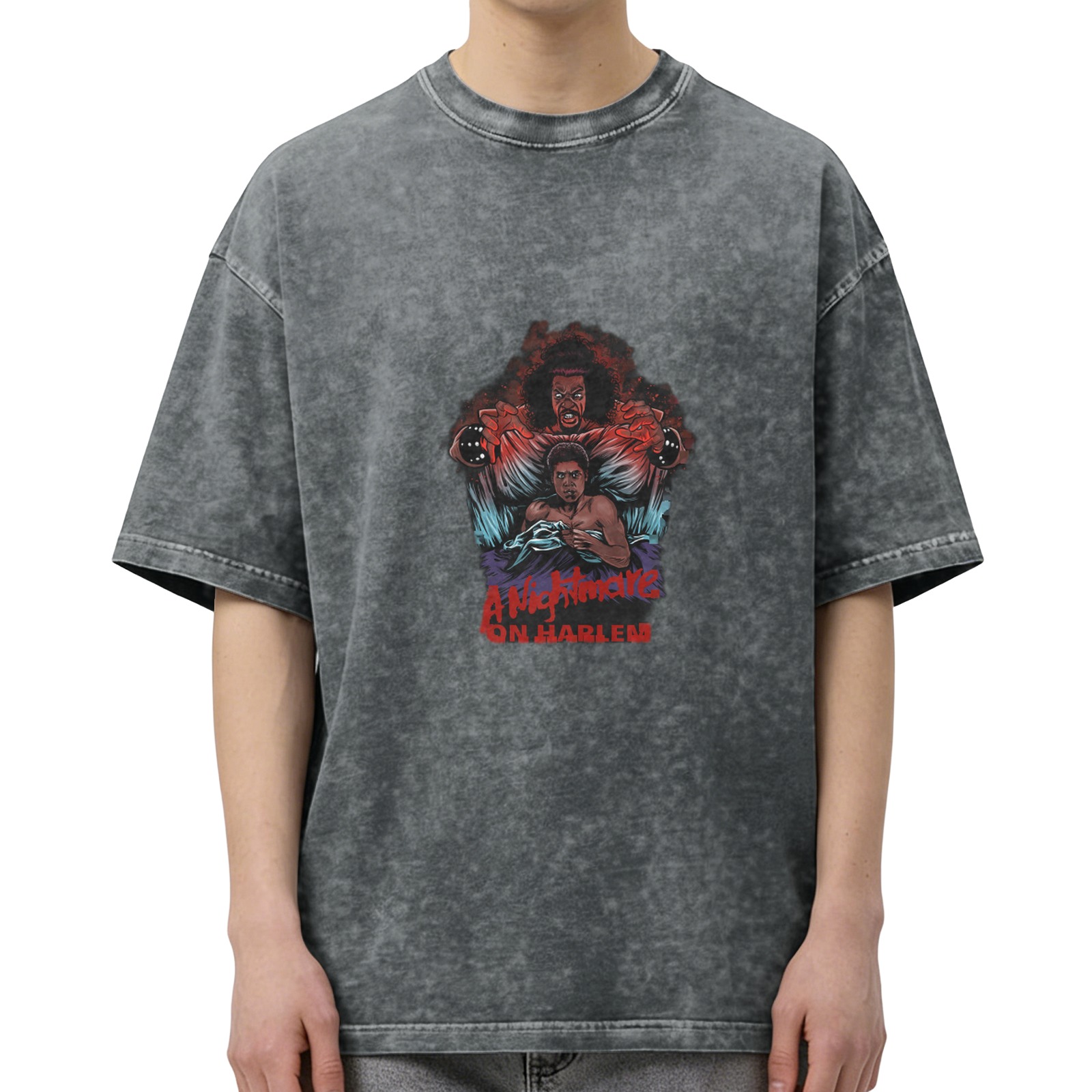 A Nightmare On Harlem Graphic Washed Black T-Shirt