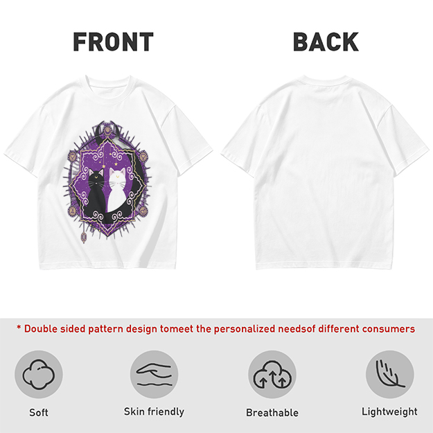 Olive T-Shirt With Celestial Black And White Cat Graphic