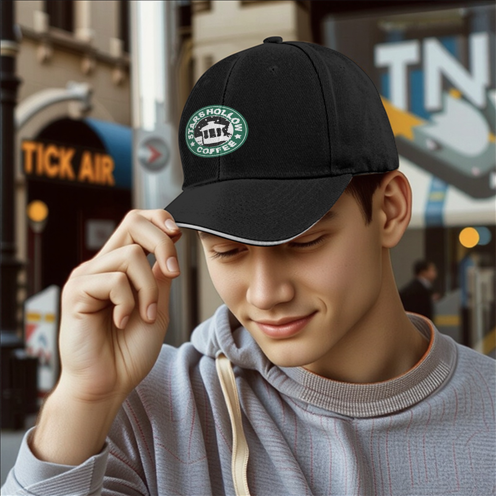 Black Baseball Cap With Stars Hollow Coffee Logo