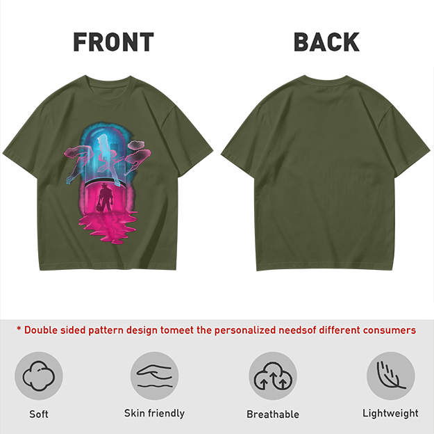 Olive T-Shirt With Neon Capsule Anime Inspired Graphic Print