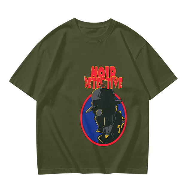 Noir Detective Graphic Olive T-Shirt for Casual Wear