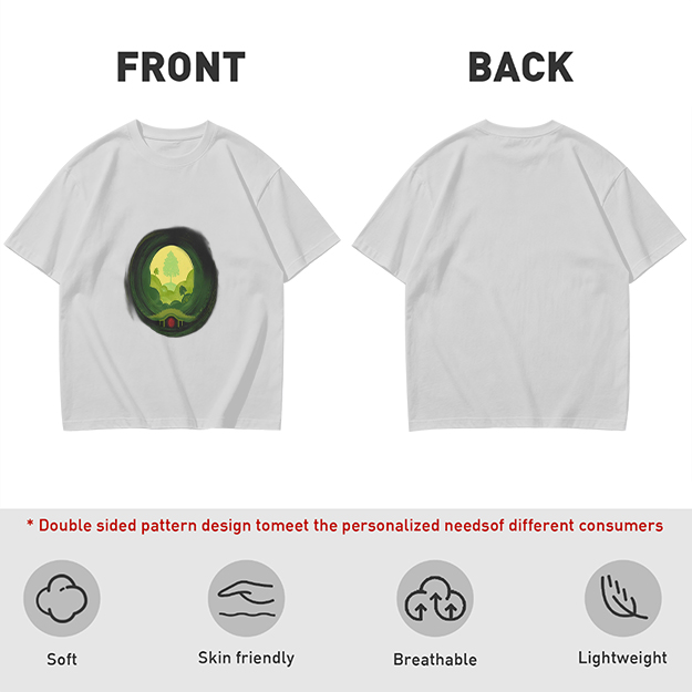Olive Green T-Shirt with Hobbit Hole Landscape Art Print
