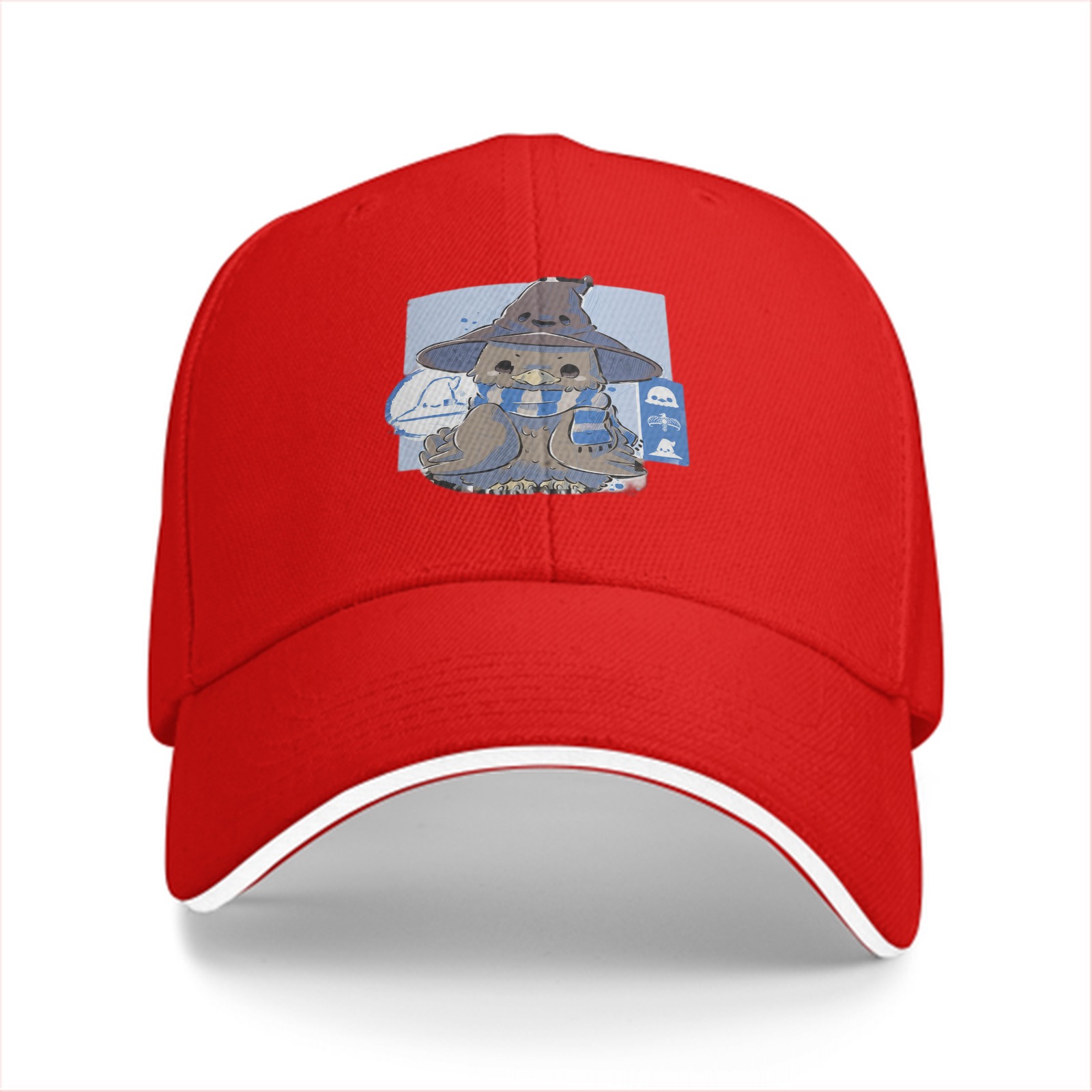 Black Baseball Cap With Cute Wizard Owl Graphic Print