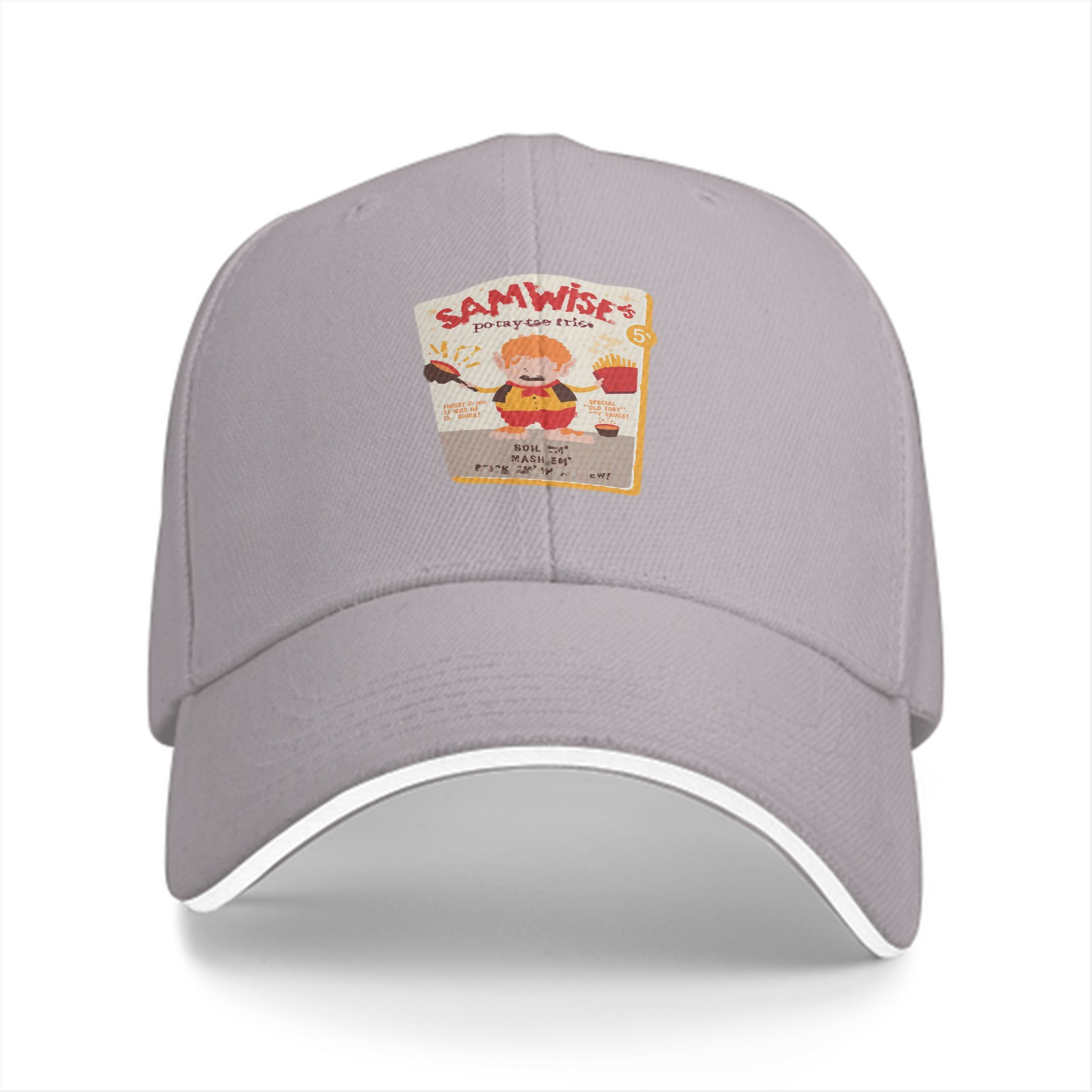Black baseball cap with Samwise's potato fries graphic