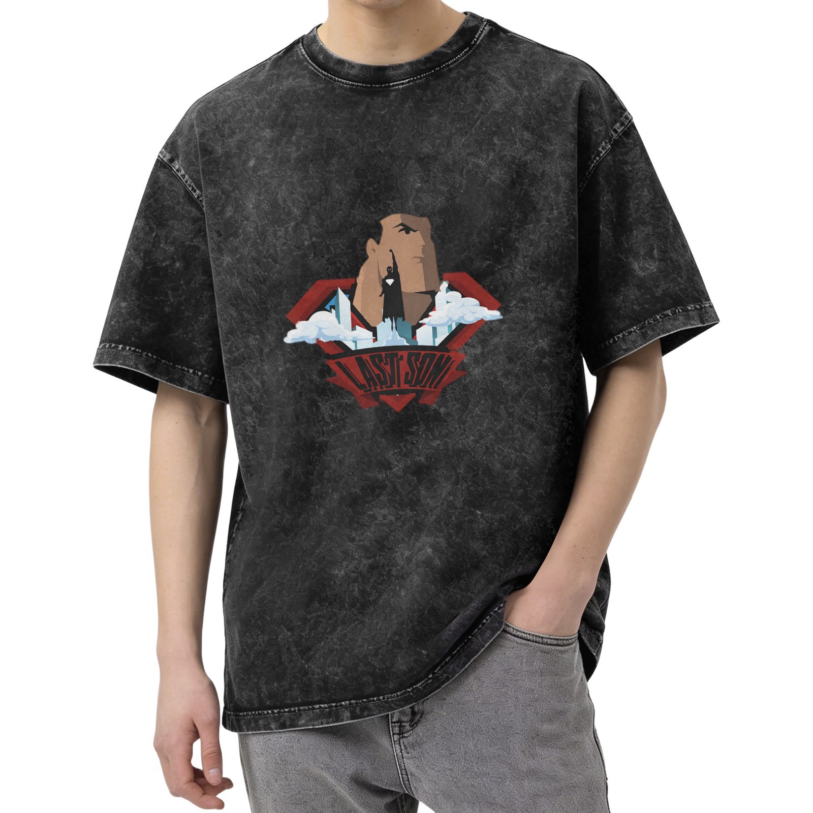 Washed Black Superman Last Son Graphic T-Shirt