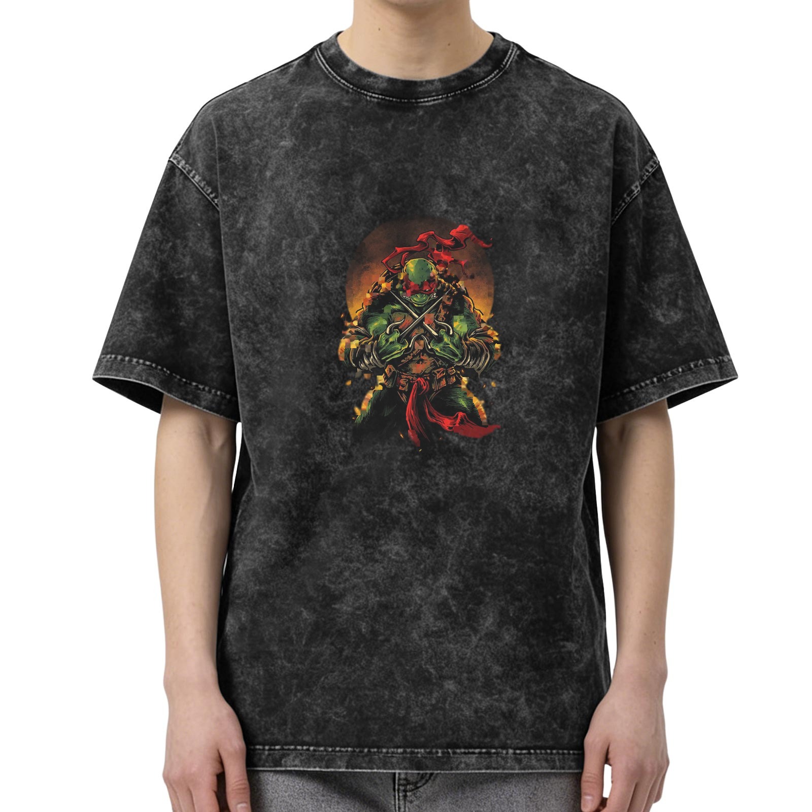 Washed black oversized t-shirt with Raphael Teenage Mutant Ninja Turtles graphic
