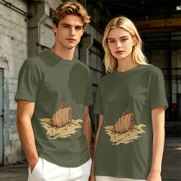 Olive Green T-Shirt With Sandworm Desert Print