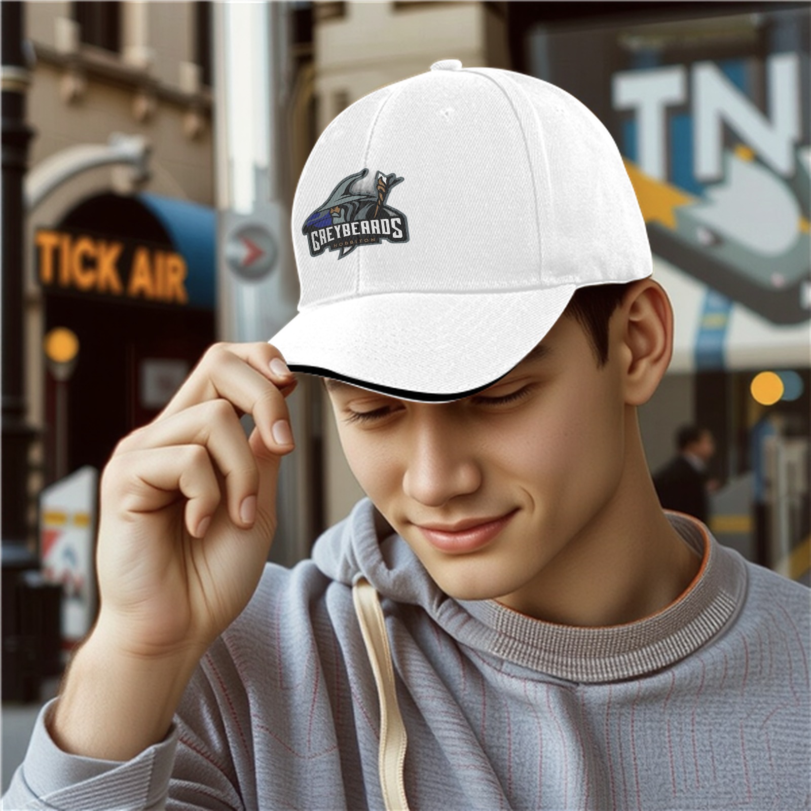 Black baseball cap with Greybeards Hobbiton wizard logo