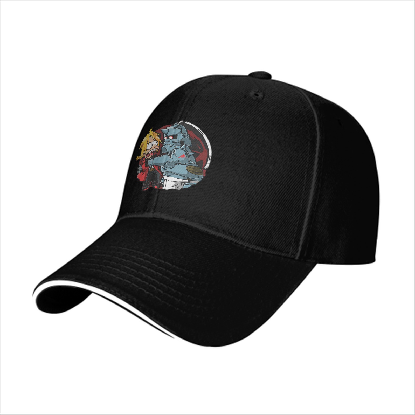 Black baseball cap with Fullmetal Alchemist brothers graphic print