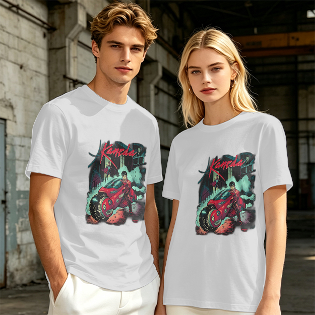 Olive T-Shirt with Kaneda Anime Motorcycle Graphic Print