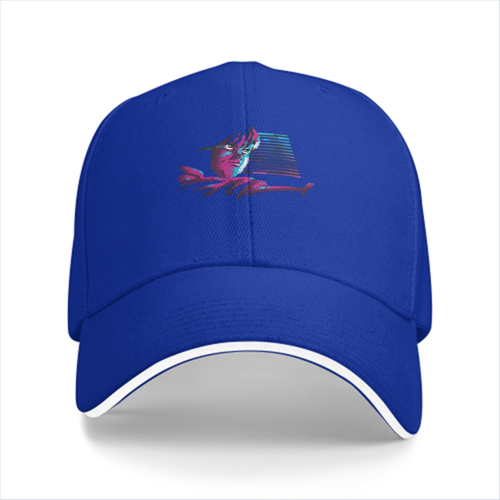 Black Baseball Cap With Synthwave Style Portrait Print