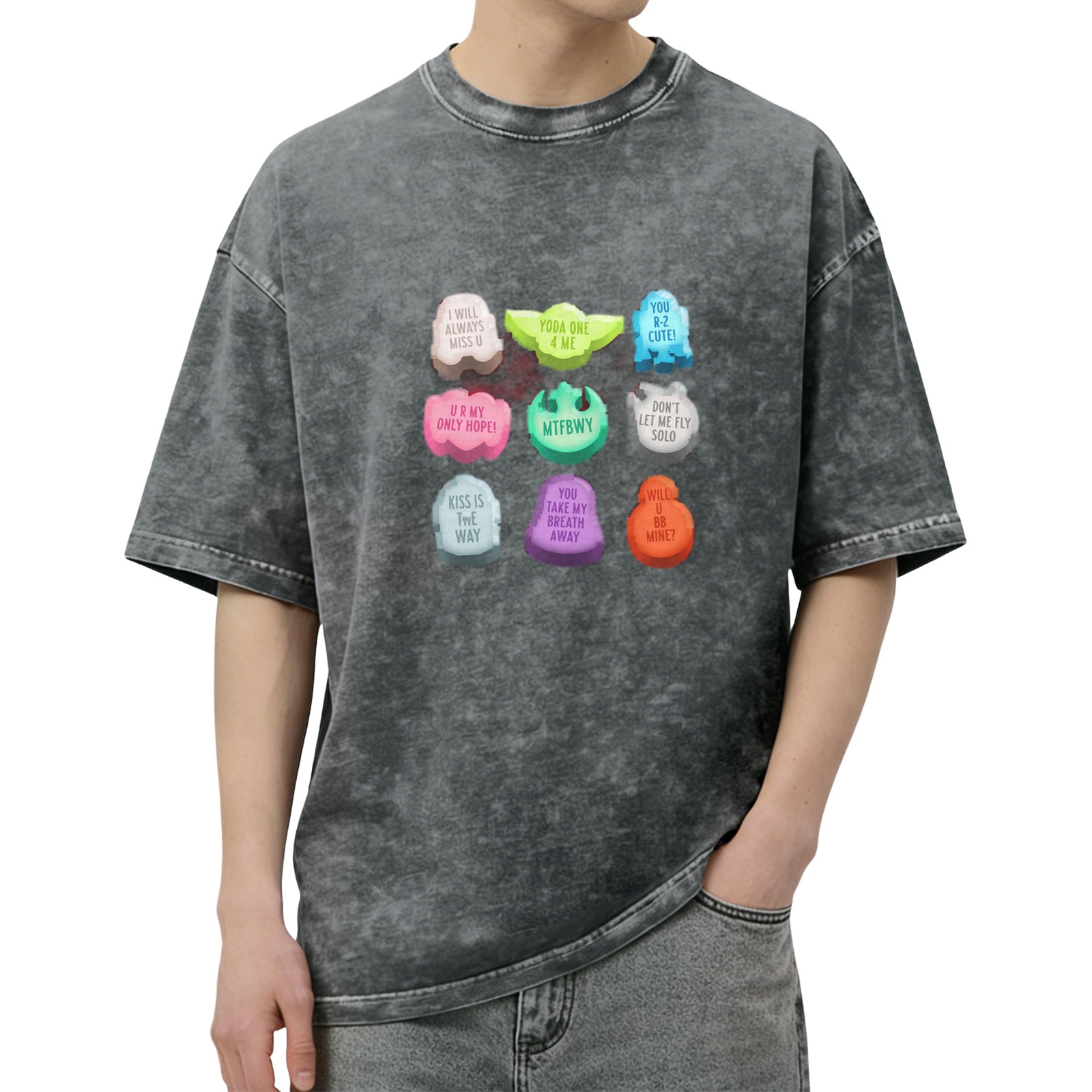 Star Wars Valentines Conversation Candy Acid Wash T-Shirt