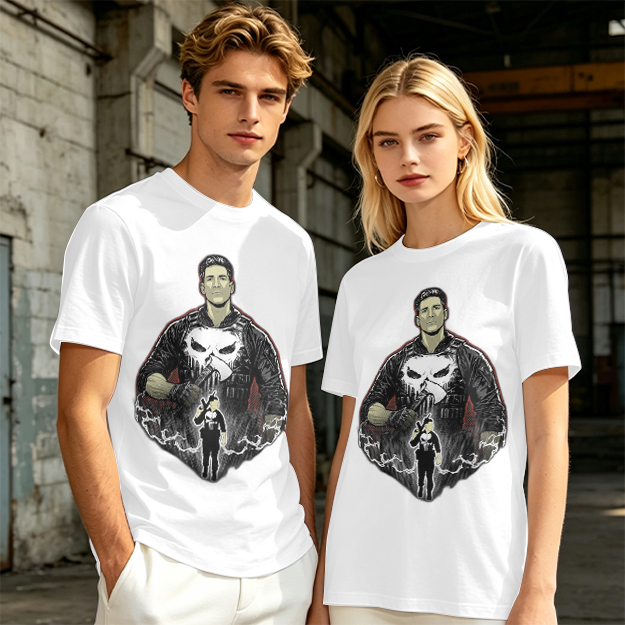 Olive T-shirt with Punisher Skull Graphic Art Print