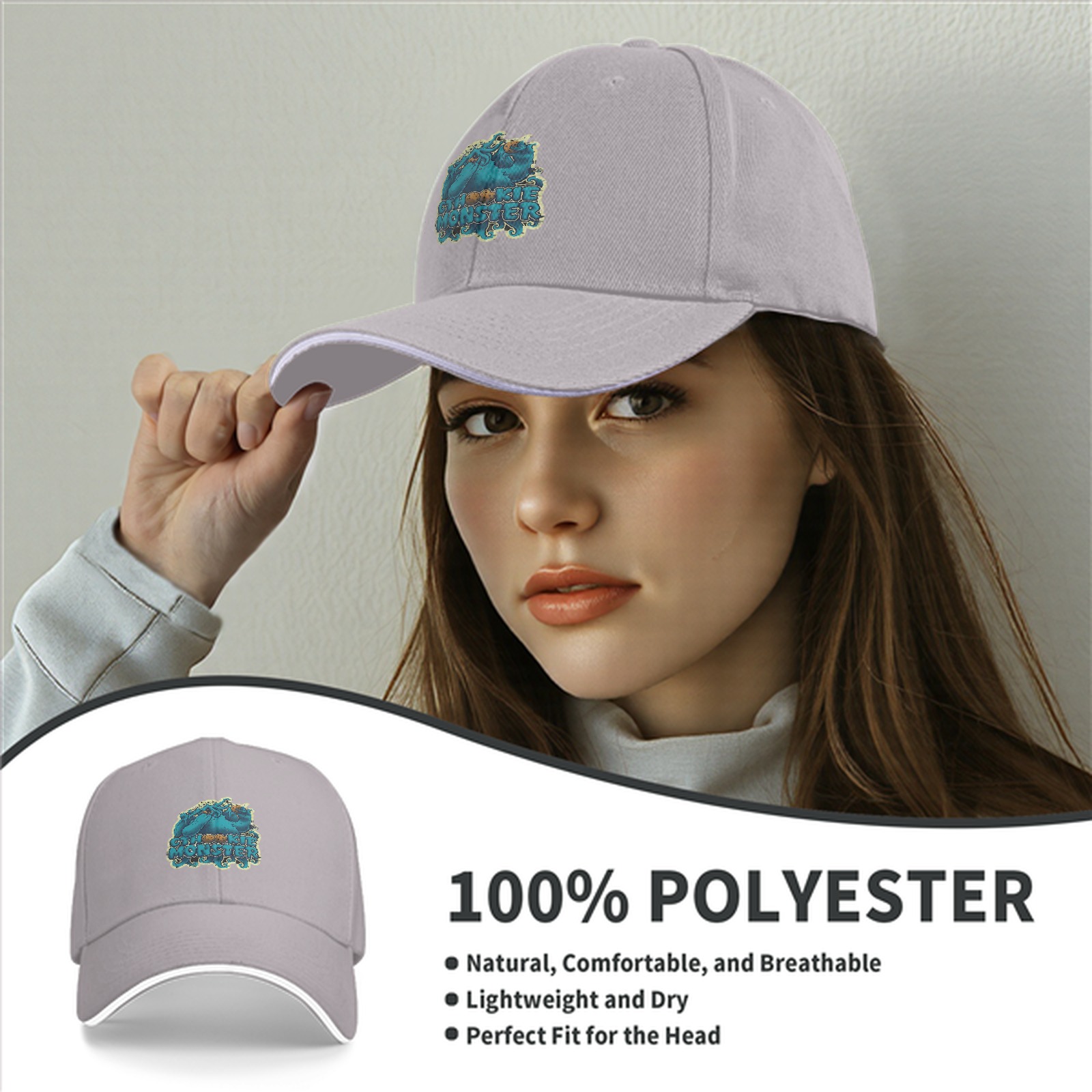 Black baseball cap with Cookie Monster themed graphic print
