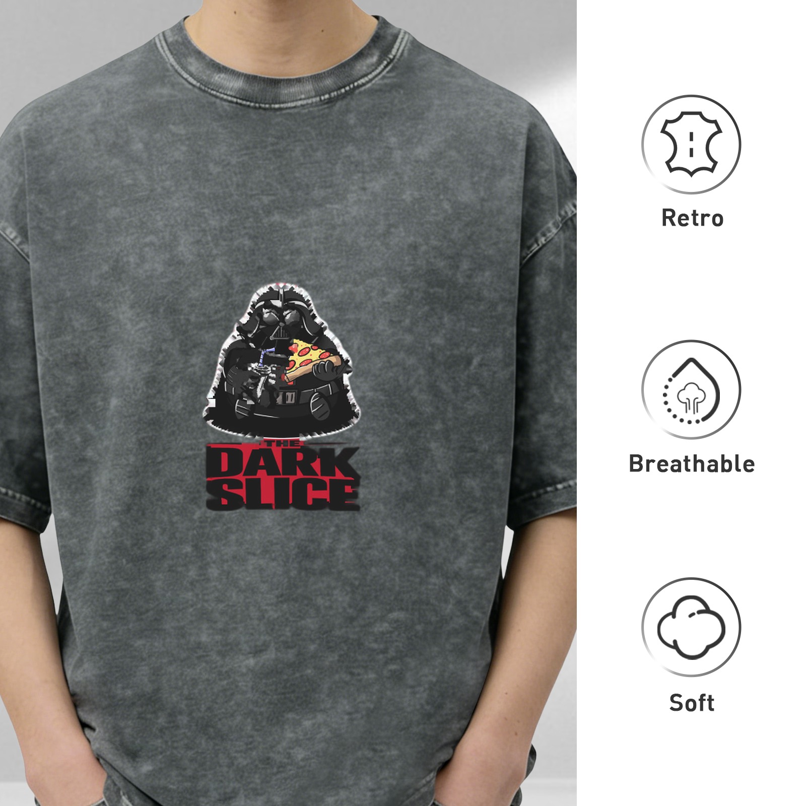 Dark Slice Darth Vader Pizza Print Oversized T-Shirt