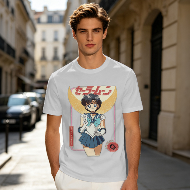 Olive T-shirt with Sailor Mercury anime graphic print