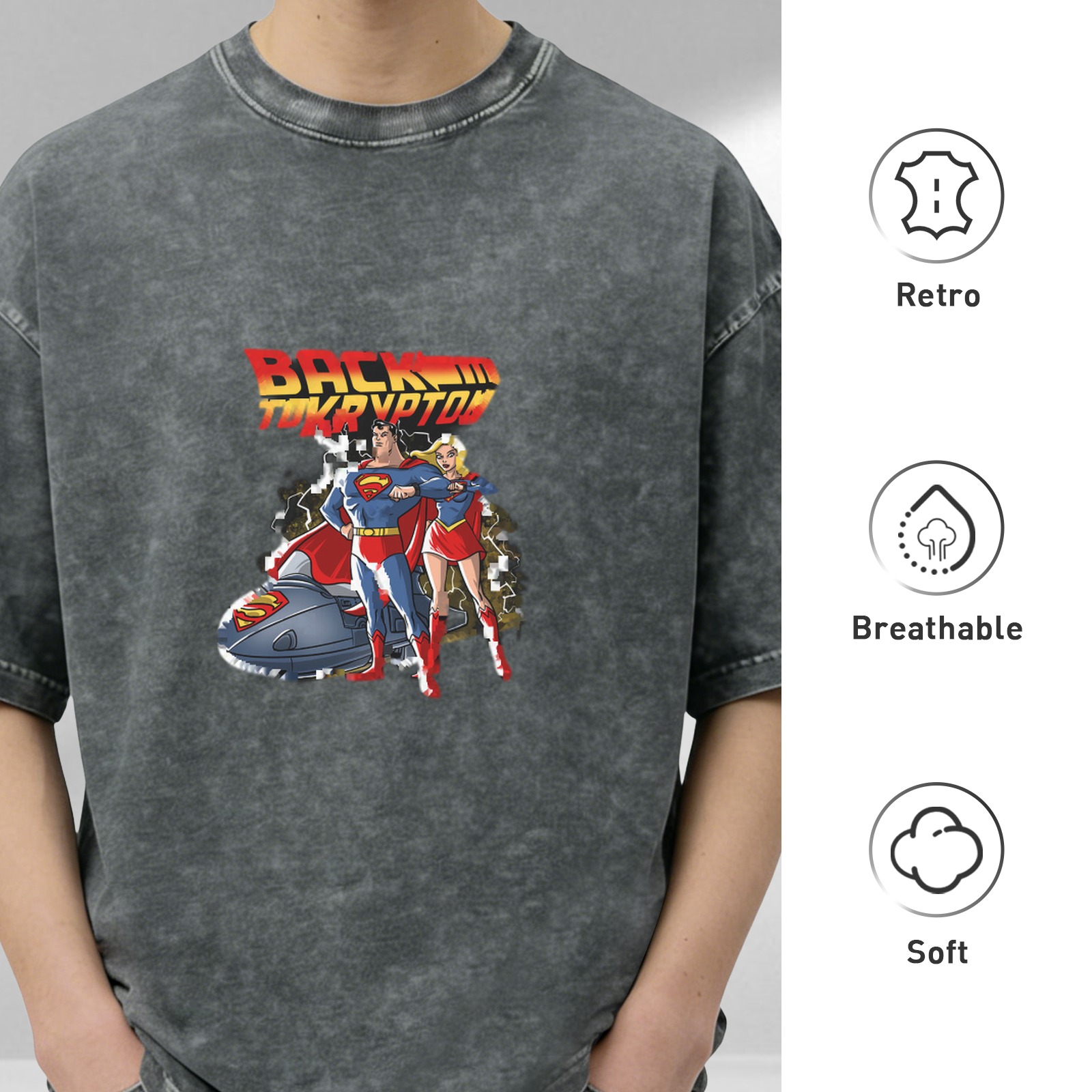 Back To Krypton Superman & Supergirl Vintage Wash Graphic T-Shirt