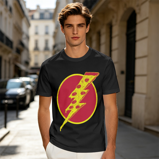 Olive T-Shirt With Pizza Lightning Bolt Graphic