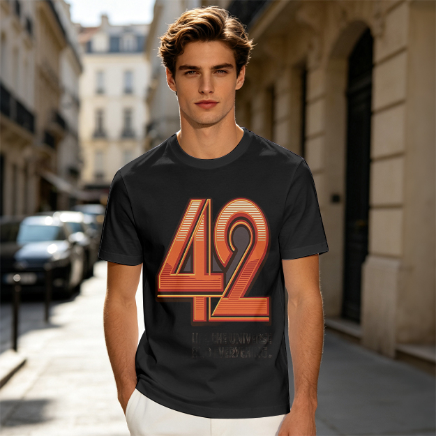 Olive Green T-Shirt With Retro Number 42 Graphic Print