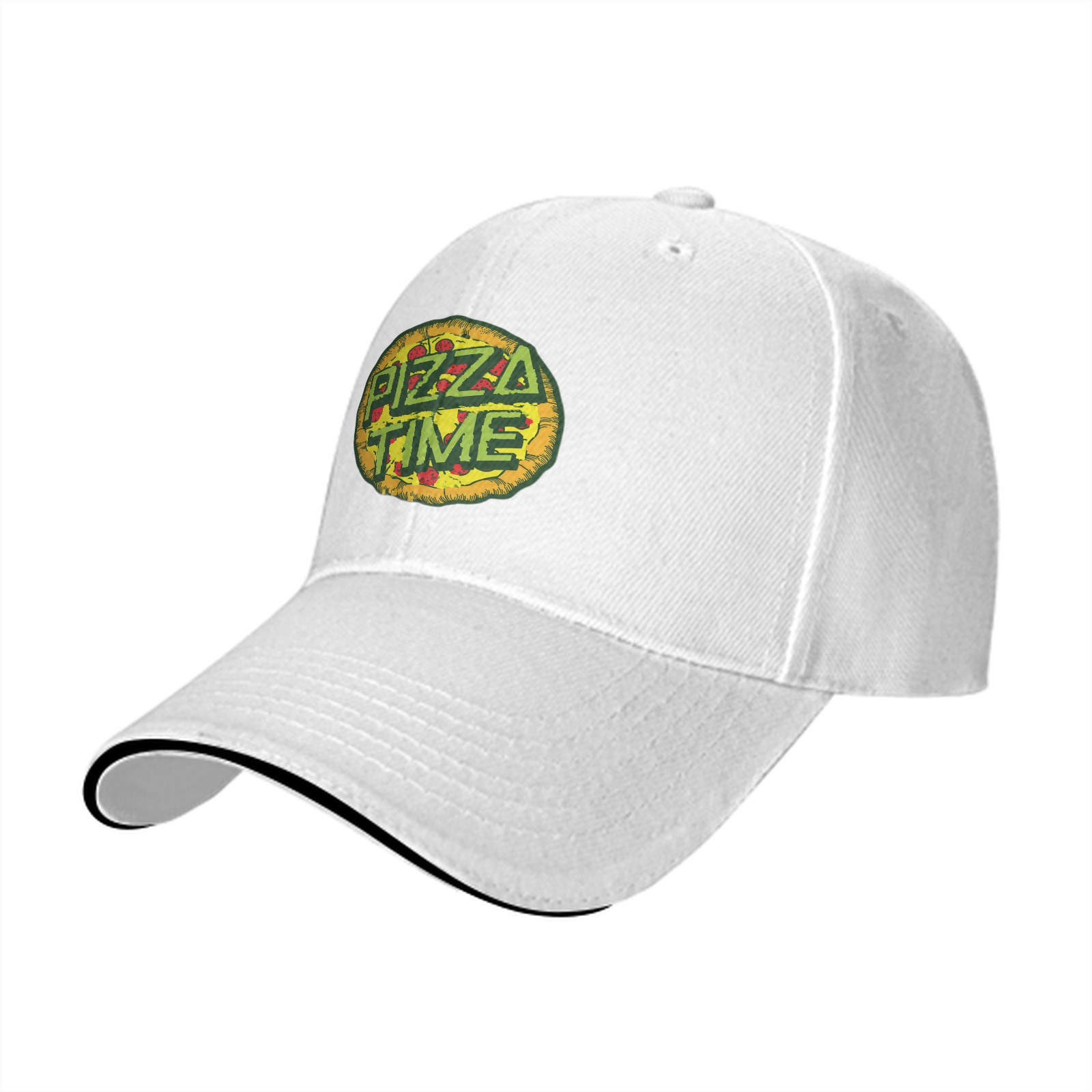 Black Baseball Cap With Pizza Time Graphic Design