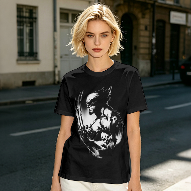 Olive T-shirt with Ink Style Wolverine Graphic Print