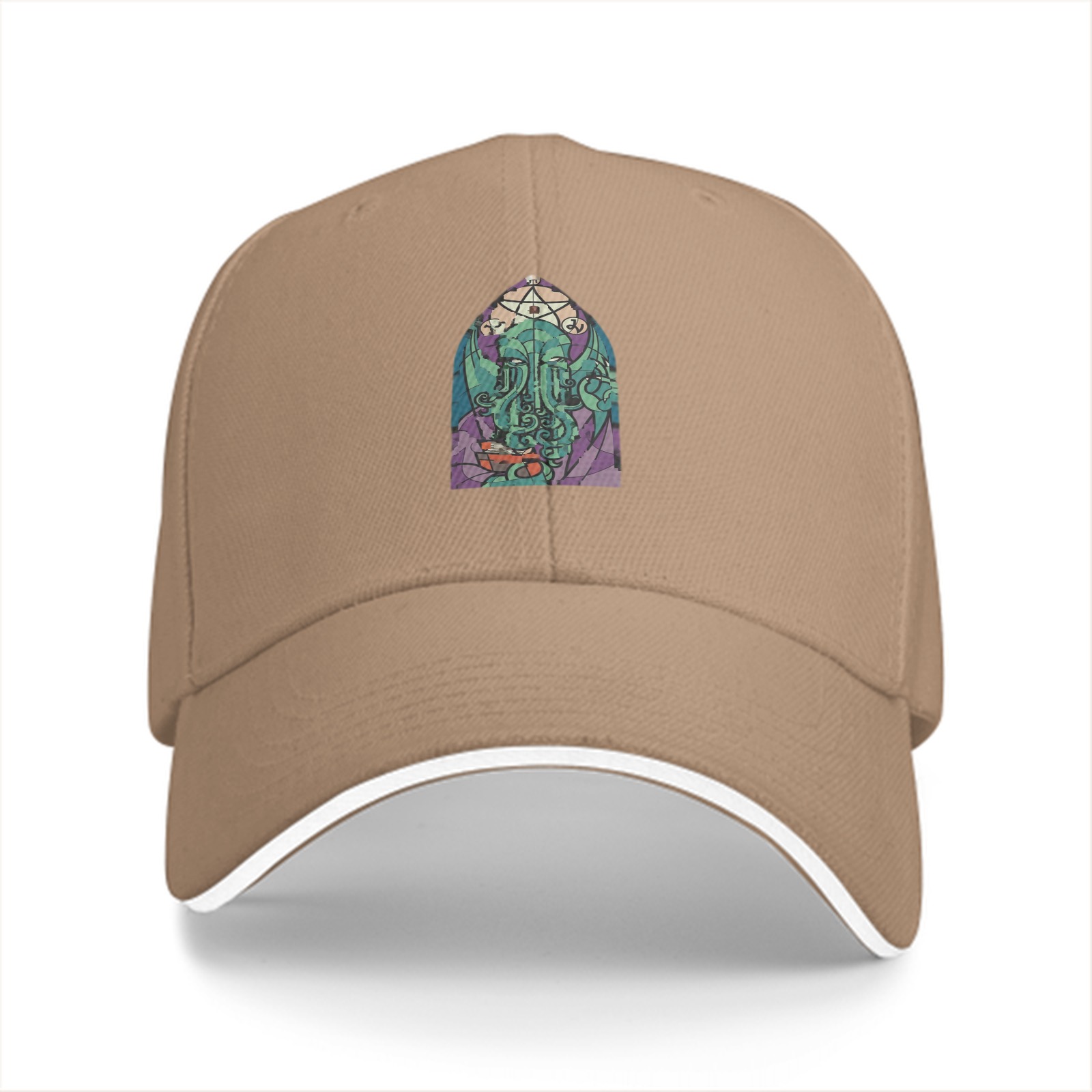 Black Baseball Cap with Cthulhu Stained Glass Style Graphic
