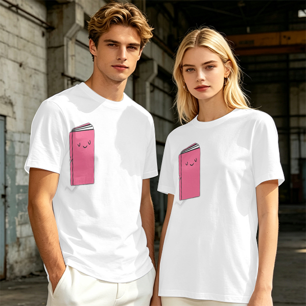 Olive Green T-Shirt With Cute Smiling Pink Book Graphic