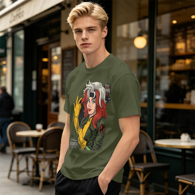 Olive T-shirt with Rogue X-Men Graphic Print