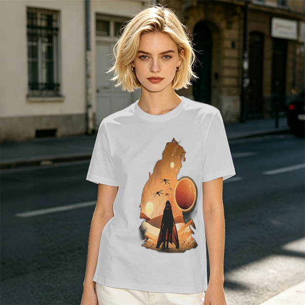 Olive T-Shirt With Desert Sci-Fi Silhouette Graphic Print