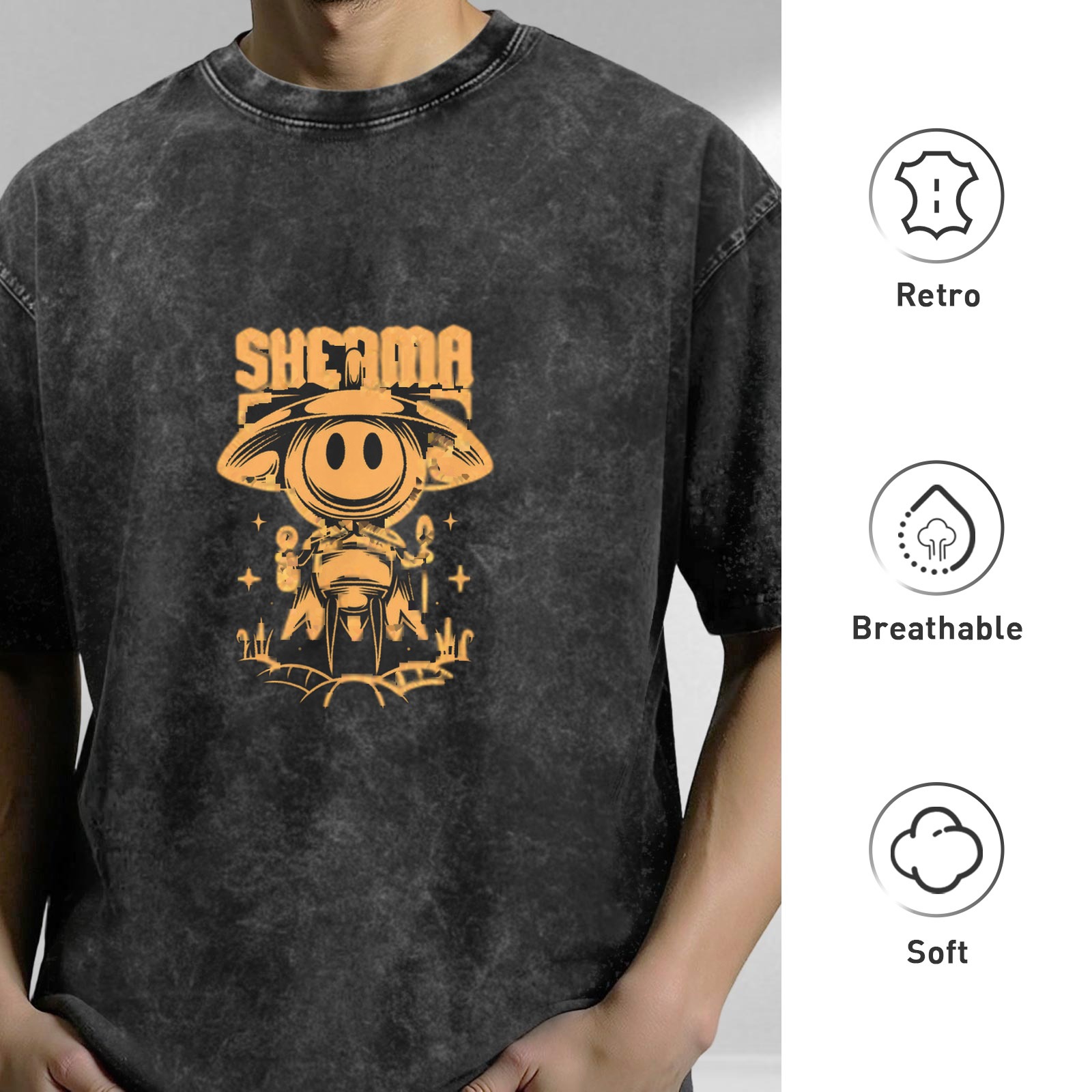 Oversized Acid Wash T-Shirt with UFO Alien Graphic Print