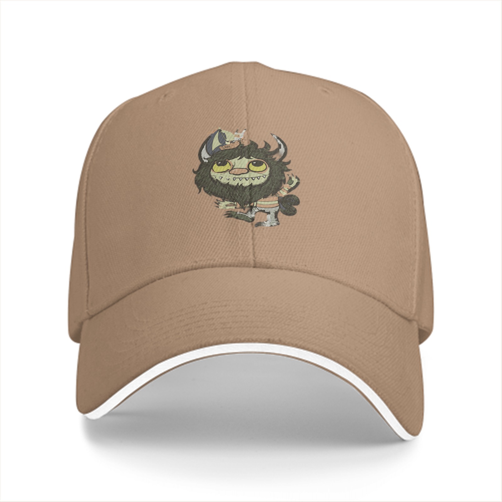Black Baseball Cap With Cute Wild Monster Cartoon Print