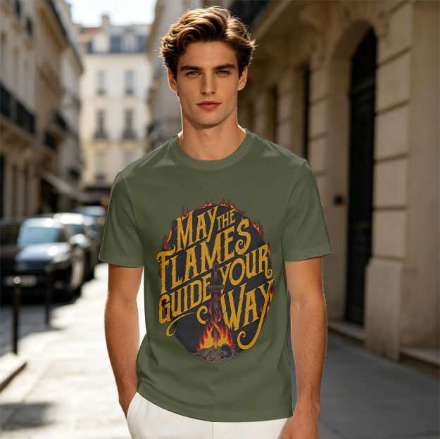 May The Flames Guide Your Way Graphic Olive T-Shirt