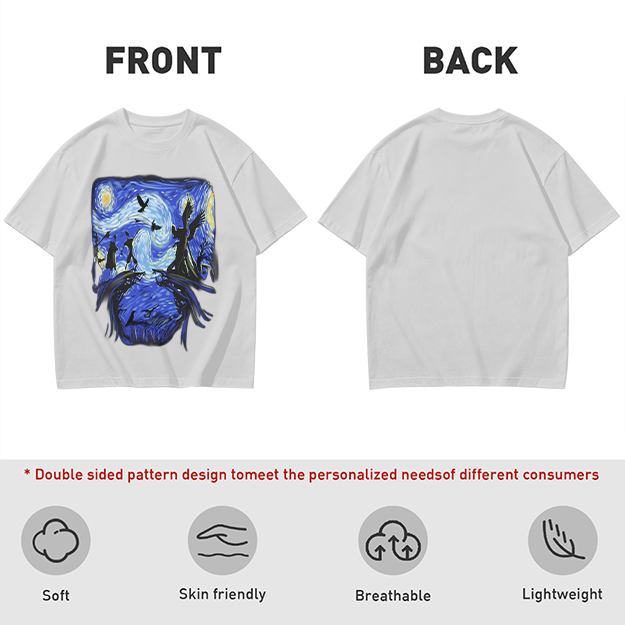 Olive T-Shirt with Starry Night Style Fantasy Art Print