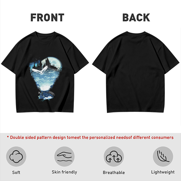 Olive T-Shirt With Magical Castle Owl Night Sky Graphic