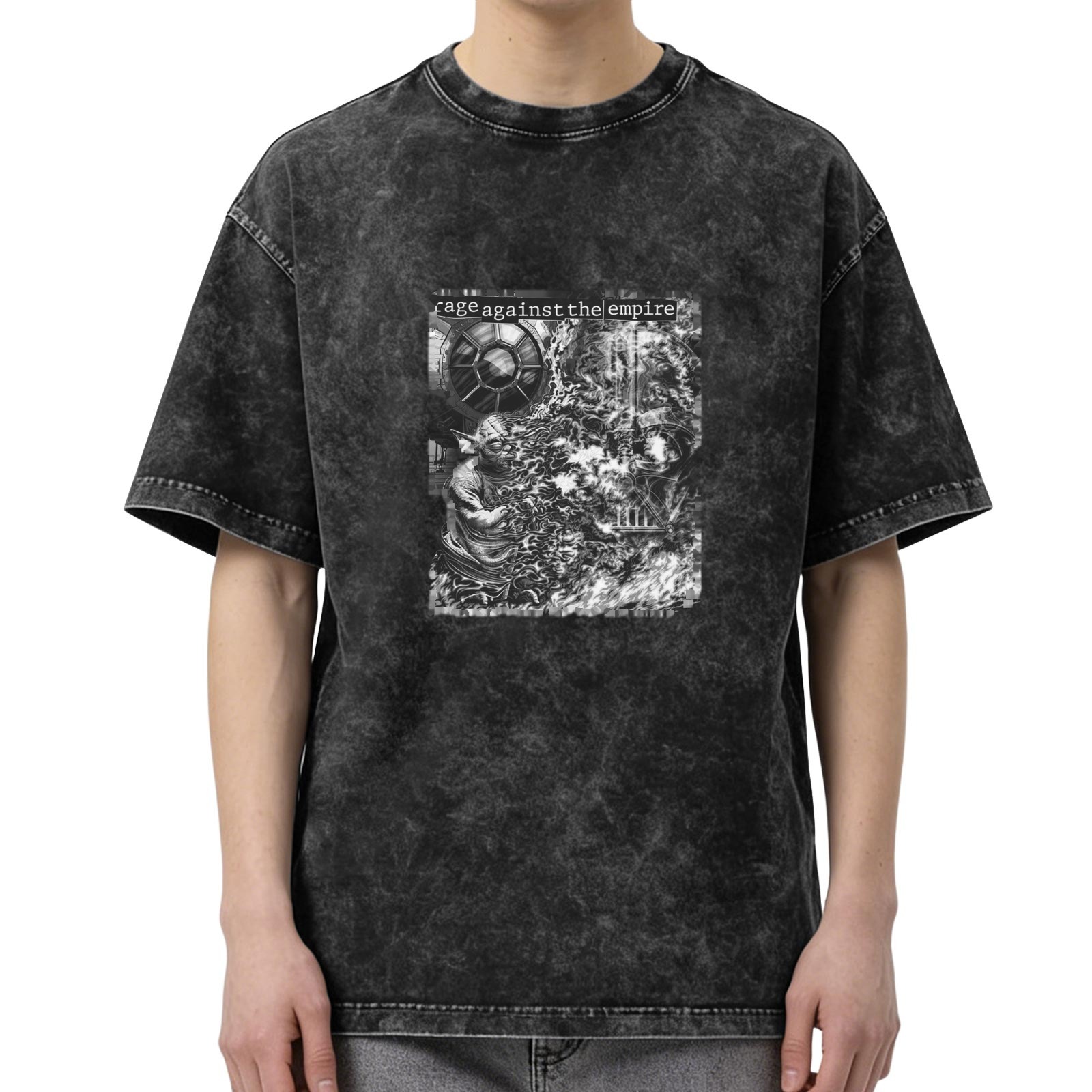 Washed black graphic t-shirt with 'rage against the empire' Star Wars design