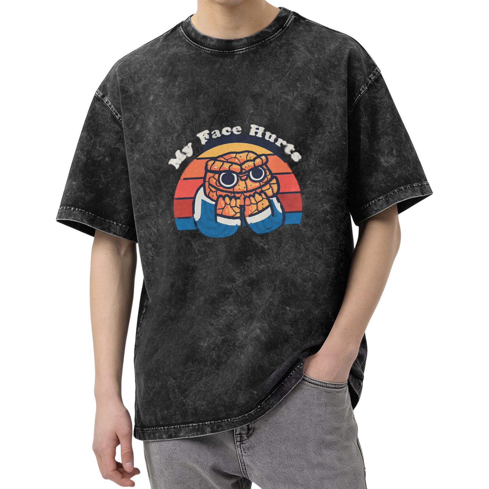 My Face Hurts Retro Graphic Dark Wash T-Shirt
