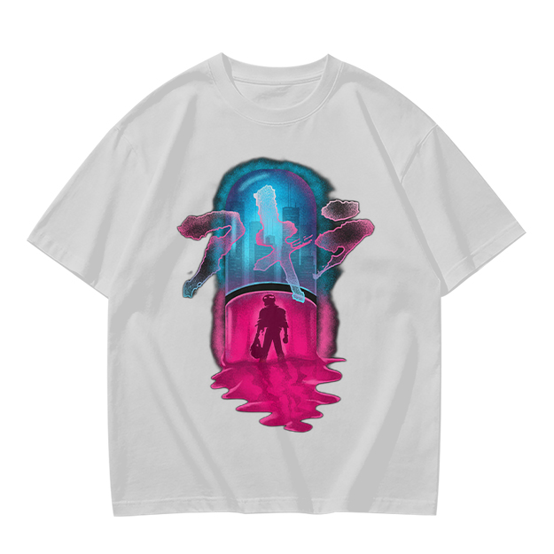 Olive T-Shirt With Neon Capsule Anime Inspired Graphic Print