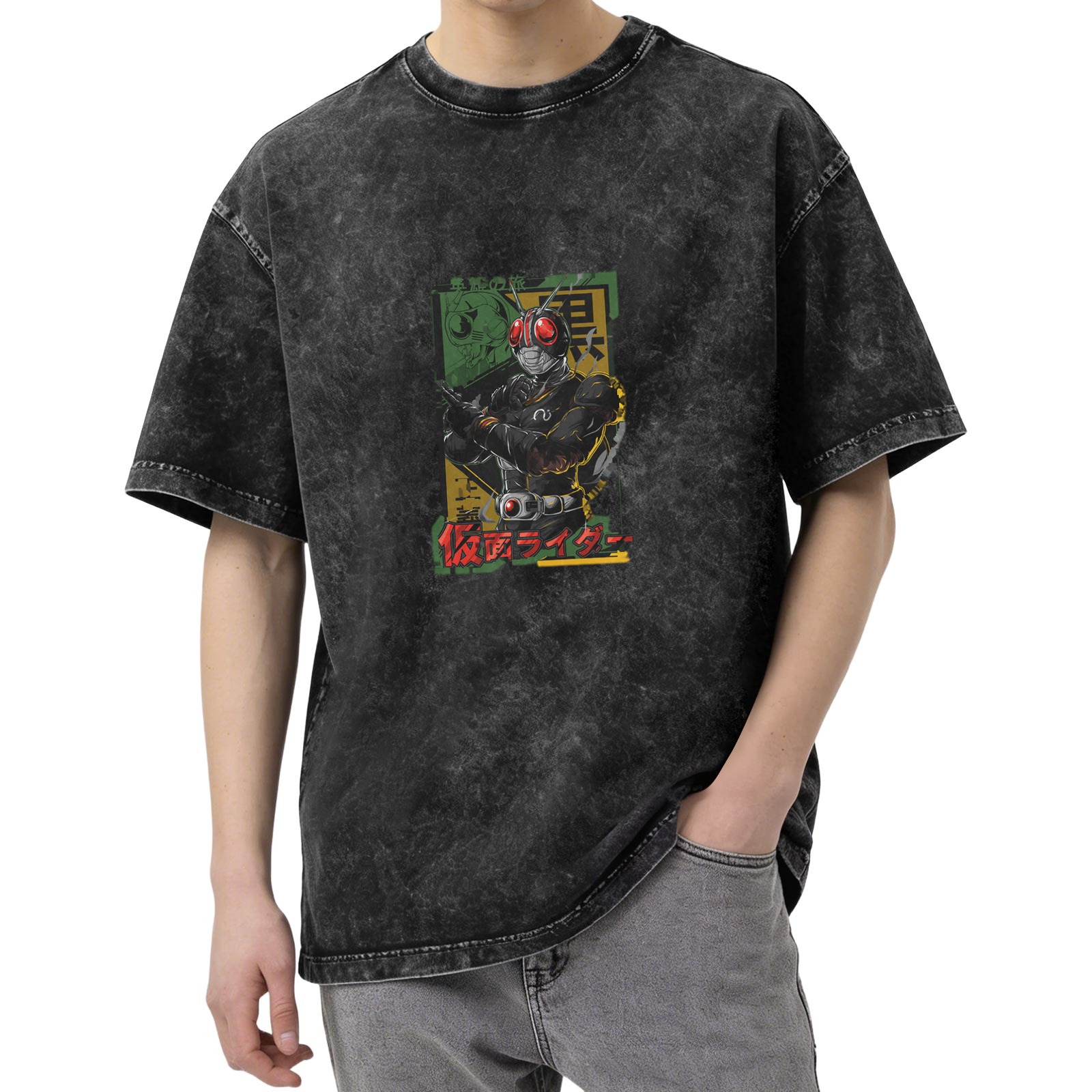 Kamen Rider Graphic Vintage Wash Black Cotton T-Shirt
