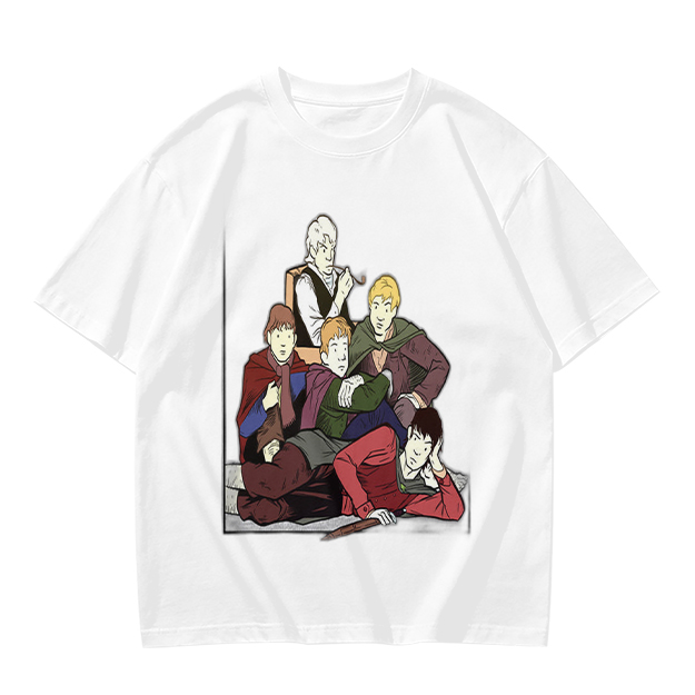 Olive T-shirt with Group of Fantasy Characters Graphic Print