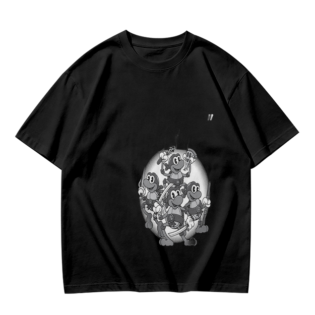 Olive green graphic t-shirt with cartoon monkey crew print