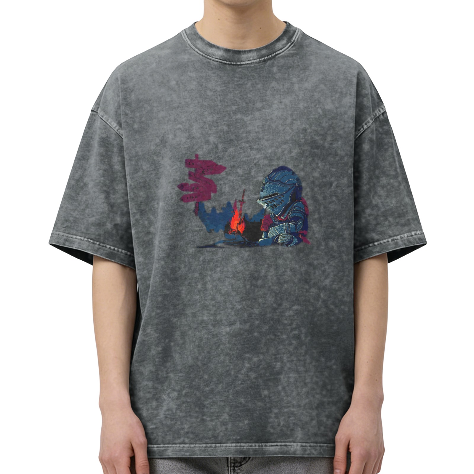Vintage Washed Black T-Shirt with Knight by Campfire Graphic Print
