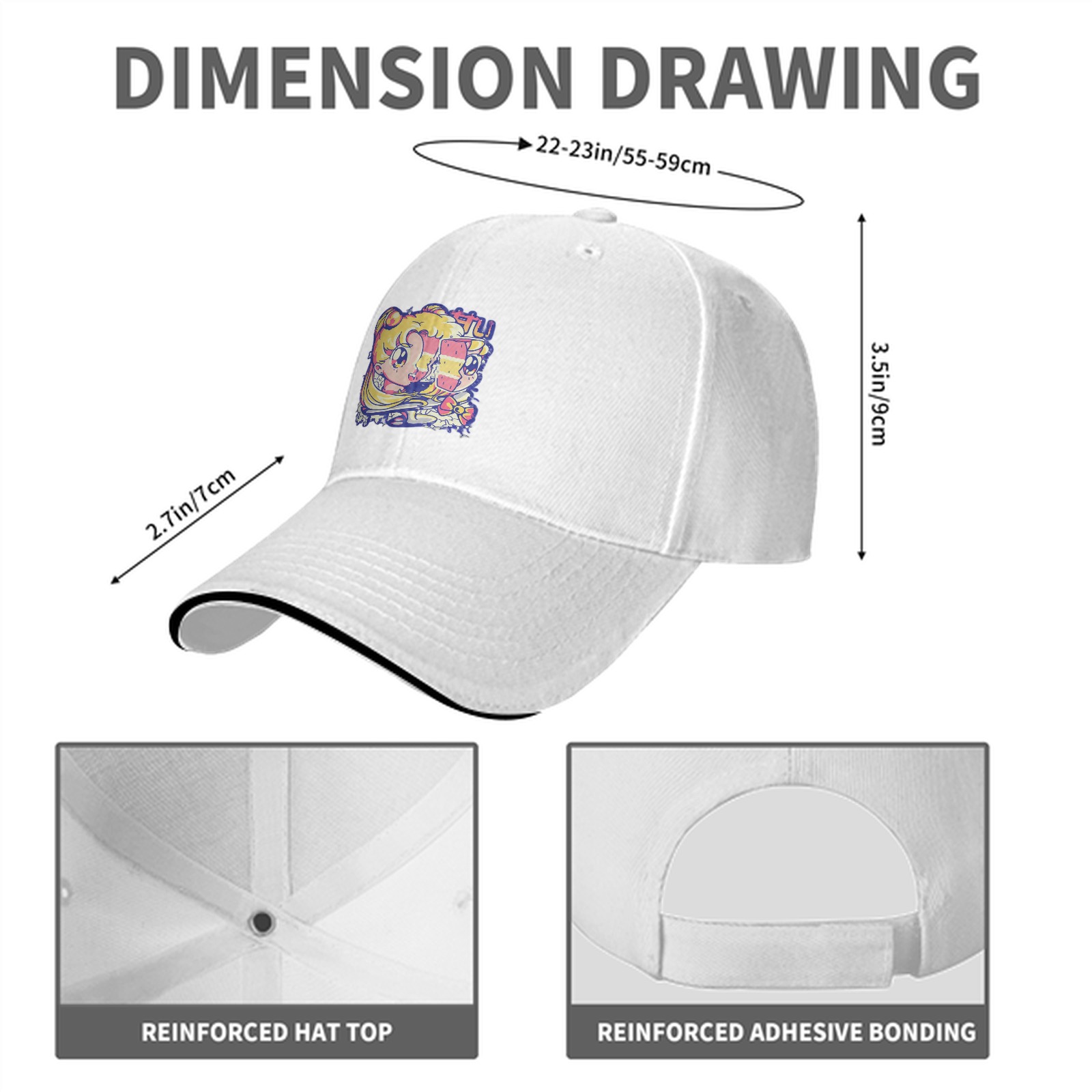 Black Baseball Cap With Retro Anime Girl Graphic Print
