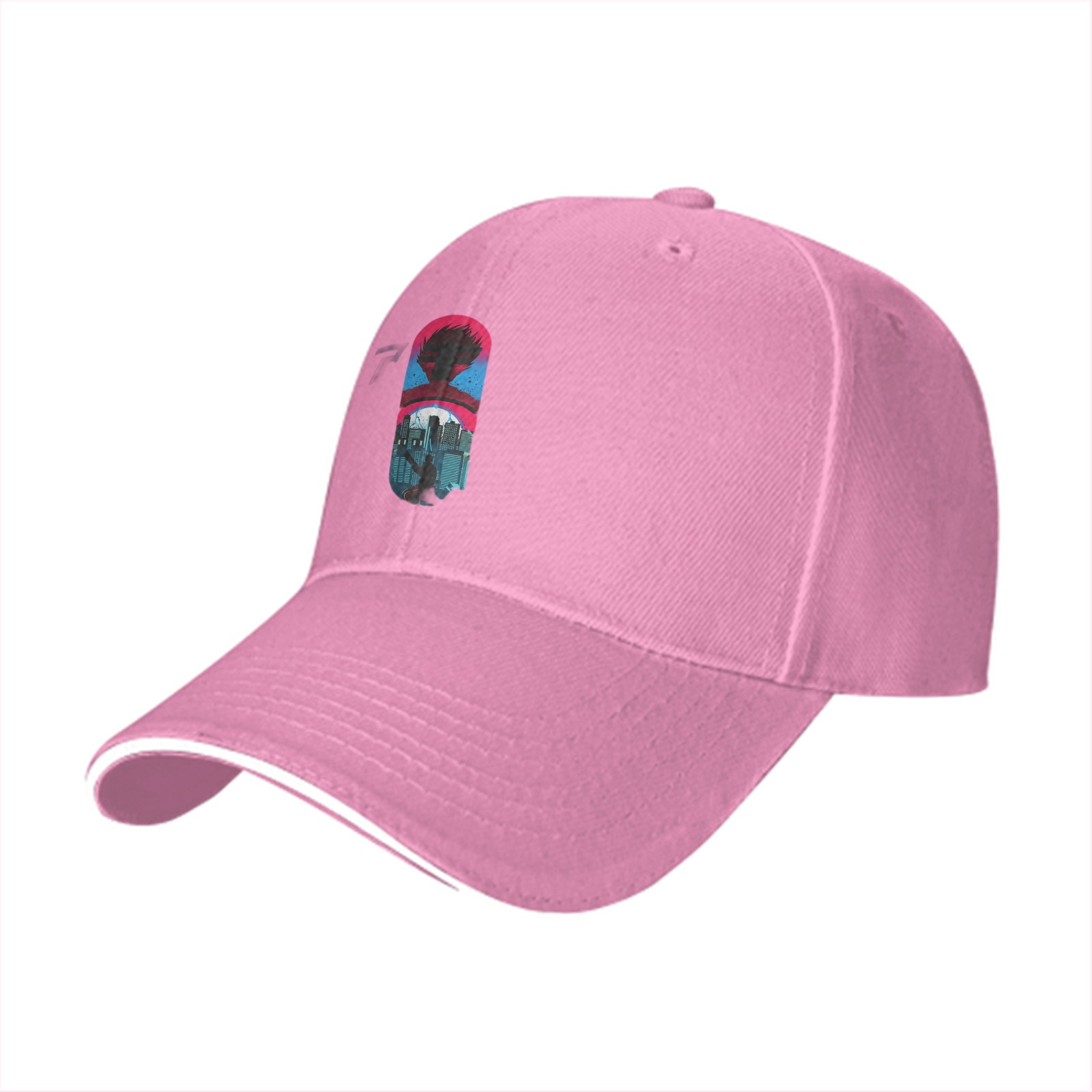 Black Baseball Cap With Cyberpunk City Silhouette Graphic