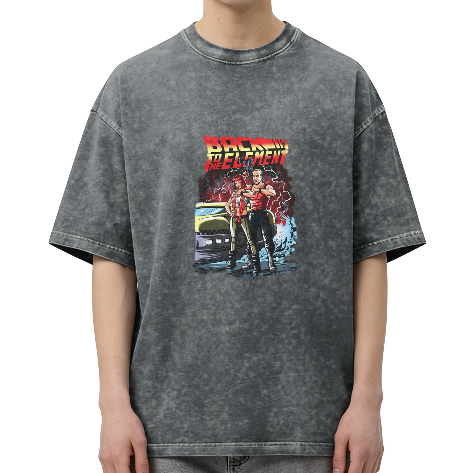 Oversized acid wash graphic t-shirt with retro action art print