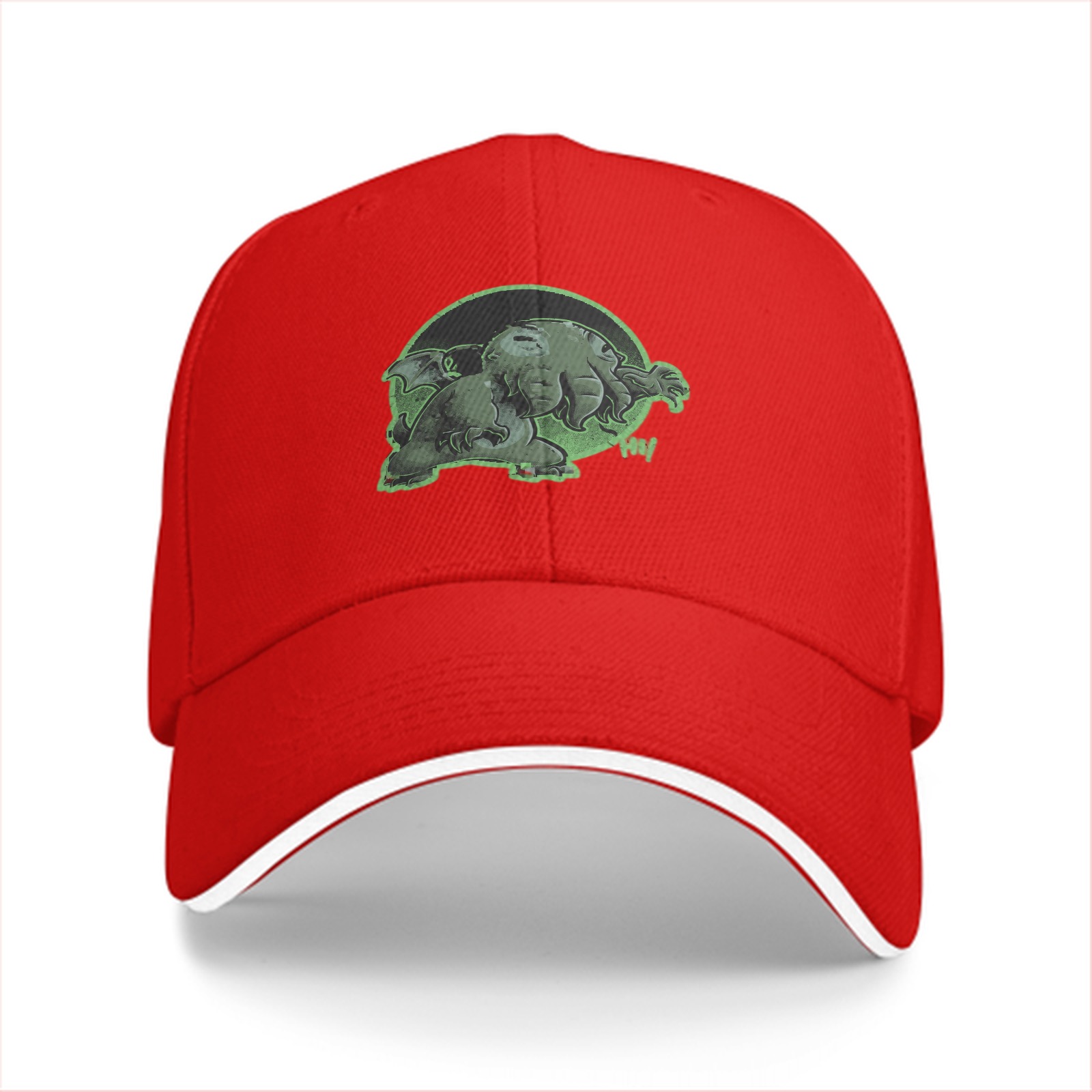 Black Baseball Cap with Green Cthulhu Monster Graphic